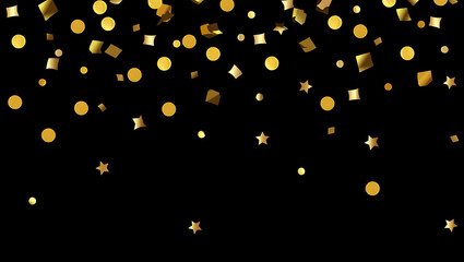 Golden Confetti Falling on Black Background
