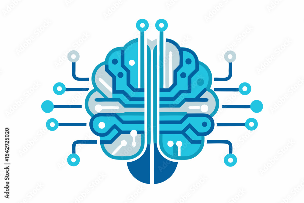 Poster a stylized brain design featuring circuit board patterns ideal for technology branding and logo crea