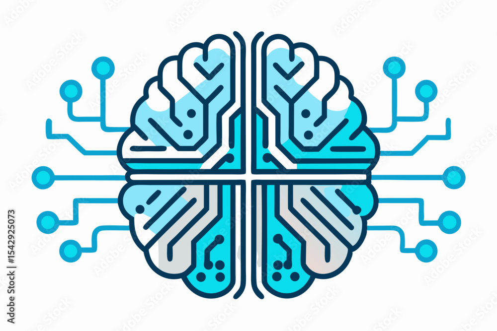 Poster a stylized brain design featuring integrated circuitry ideal for technology branding logos ai concep