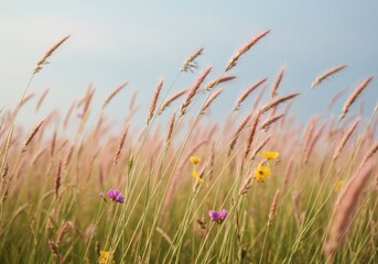 Fototapeta premium Grasses and wildflowers swaying gently in the breeze