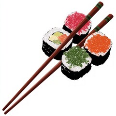 Assortment Of Colorful Sushi Rolls With Chopsticks
