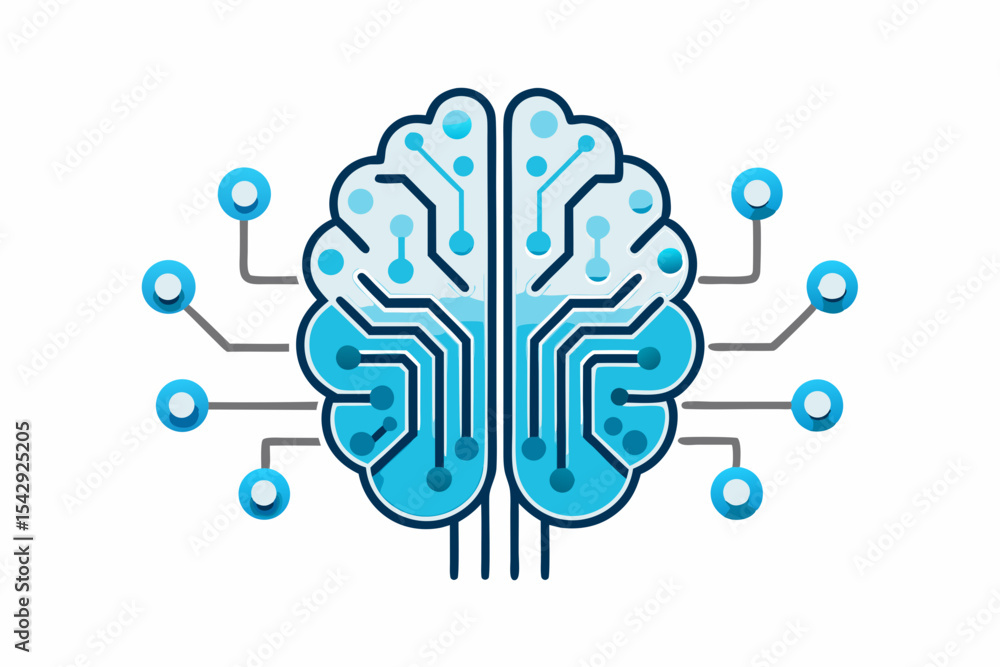 Poster a stylized brain design featuring circuit board elements ideal for technology logos branding and dig
