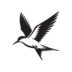 Graceful Tern Silhouette Vector Art – Sleek Seabird in Flight with Long Wings and Forked Tail, Minimal Black Outline for Coastal Themes, Nature Logos, and Marine Decor

