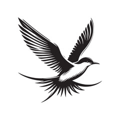 Graceful Tern Silhouette Vector Art – Sleek Seabird in Flight with Long Wings and Forked Tail, Minimal Black Outline for Coastal Themes, Nature Logos, and Marine Decor

