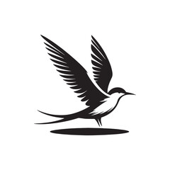 Graceful Tern Silhouette Vector Art – Sleek Seabird in Flight with Long Wings and Forked Tail, Minimal Black Outline for Coastal Themes, Nature Logos, and Marine Decor

