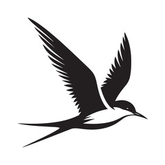Fototapeta premium Graceful Tern Silhouette Vector Art – Sleek Seabird in Flight with Long Wings and Forked Tail, Minimal Black Outline for Coastal Themes, Nature Logos, and Marine Decor