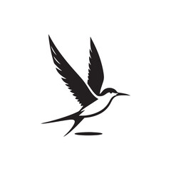 Graceful Tern Silhouette Vector Art – Sleek Seabird in Flight with Long Wings and Forked Tail, Minimal Black Outline for Coastal Themes, Nature Logos, and Marine Decor

