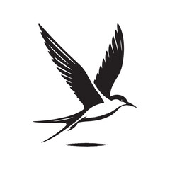 Graceful Tern Silhouette Vector Art – Sleek Seabird in Flight with Long Wings and Forked Tail, Minimal Black Outline for Coastal Themes, Nature Logos, and Marine Decor

