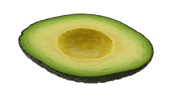 Realistic close-up of a fresh avocado half isolated on a solid black backdrop