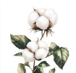 Detailed Watercolor Cotton Plant Illustration