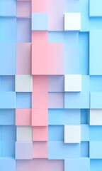 light blue and white color blocks with 3D rectangular grid elements, minimalist style, high resolution, symmetrical composition, front view, soft lighting, and a sense of space. 