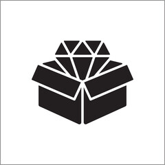 Diamon inside opened box icon. Reward and achievement icon. Icon symbol of win, victory, achievement, reward, prize. Vector illustration