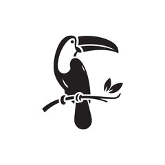 Bold Toucan Vector Silhouette Illustration – Iconic Rainforest Bird with Oversized Bill and Upright Pose, Ideal for Tropical Decor, Wildlife Graphics, Eco Branding, and Artistic Projects

