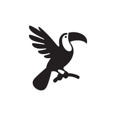 Tropical Toucan Silhouette Vector Art – Exotic Bird Design with Large Curved Beak, Minimal Black Outline Perfect for Jungle Wildlife Themes, Nature Logos, and Decorative Prints

