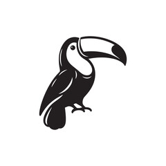 Tropical Toucan Silhouette Vector Art – Exotic Bird Design with Large Curved Beak, Minimal Black Outline Perfect for Jungle Wildlife Themes, Nature Logos, and Decorative Prints

