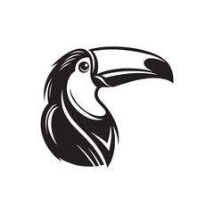 Tropical Toucan Silhouette Vector Art – Exotic Bird Design with Large Curved Beak, Minimal Black Outline Perfect for Jungle Wildlife Themes, Nature Logos, and Decorative Prints

