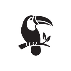 Tropical Toucan Silhouette Vector Art – Exotic Bird Design with Large Curved Beak, Minimal Black Outline Perfect for Jungle Wildlife Themes, Nature Logos, and Decorative Prints


