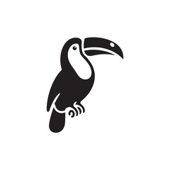 Tropical Toucan Silhouette Vector Art – Exotic Bird Design with Large Curved Beak, Minimal Black Outline Perfect for Jungle Wildlife Themes, Nature Logos, and Decorative Prints

