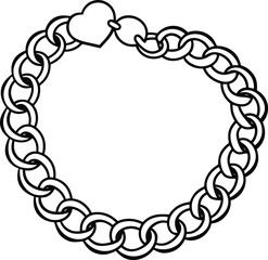Black and white chain bracelet with heart charm vector illustration
