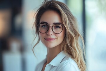 Portrait of professional woman at work, confident expression and casual elegance