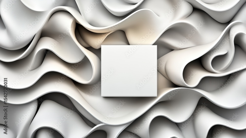 Aufkleber abstract background with layered silky white paper swirls and a centered blank square space