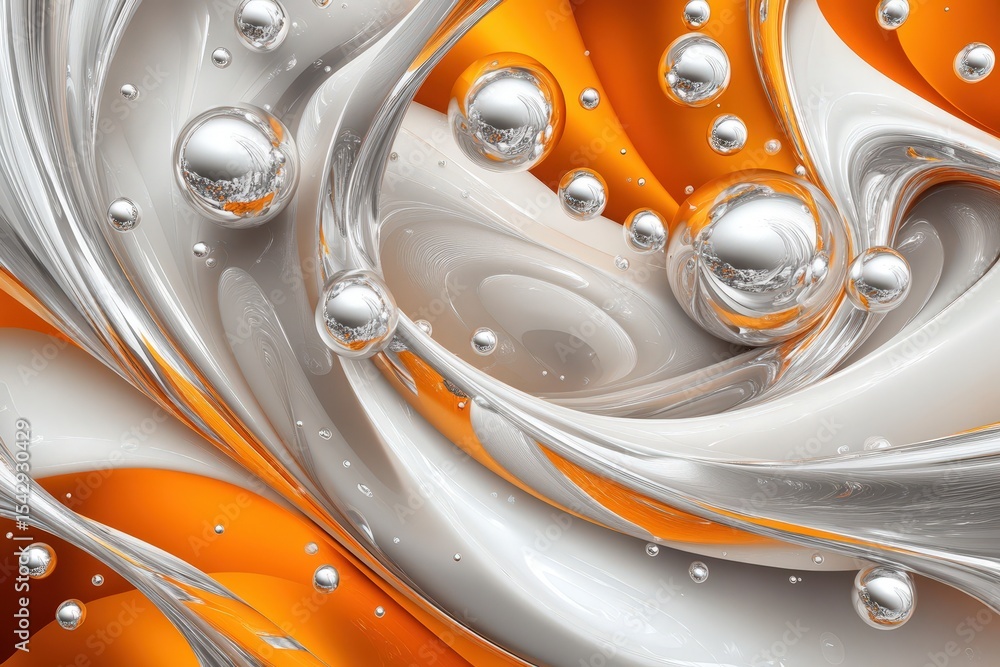 Aufkleber abstract design with flowing shapes and reflective spheres.