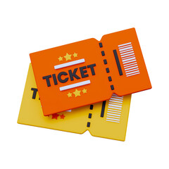 Vibrant orange and yellow ticket illustration with stars isolated against a black background