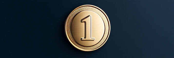 Golden Coin with Number One. Symbolizes achievement, success, and first place. Metallic texture adds depth, set against a dark background.