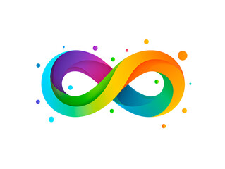 Logo, sign of infinity in rainbow colors, symbol of inclusivity, neurodiversity and autism spectrum on transparent background.