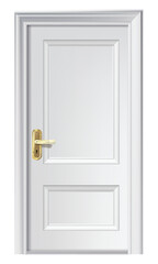 Open and closed white entrance realistic door isolated on white background