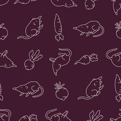Outline Vector Seamless Pattern of Shrew Animal Radish Background for Fashion Wrapping Print Fabric