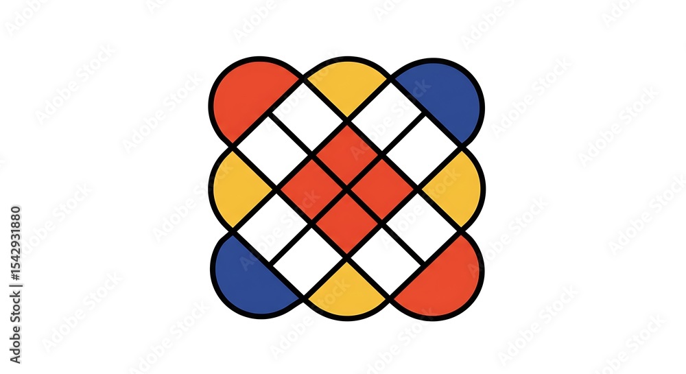 Poster geometric shapes interlock in colorful abstract design