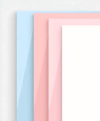 Three sheets of premium paper, baby pink, baby blue, white, flat lay, filling entire image