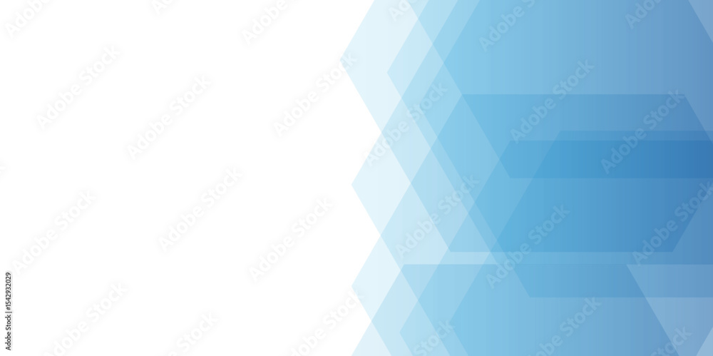Poster abstract clean modern background with layered blue hexagons. smooth gradient from light blue to dark