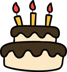 초코 생일 초 케이크 라인드로잉 아이콘(birthday party line drawing icon)