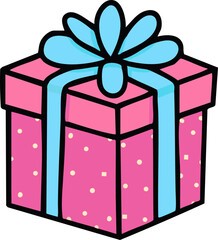 핑크 파랑 리본 생일 선물 상자 라인드로잉 아이콘(birthday party line drawing icon)