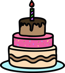 3단 생일 케이크 라인드로잉 아이콘(birthday party line drawing icon)