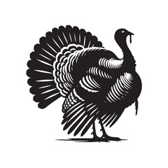 Rustic Wild Turkey Vector Silhouette Illustration – Striking Forest Bird in Profile with Distinct Feathers, Ideal for Wildlife Prints, Farm Logos, Country Artwork, and Outdoor Branding