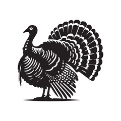 Rustic Wild Turkey Vector Silhouette Illustration – Striking Forest Bird in Profile with Distinct Feathers, Ideal for Wildlife Prints, Farm Logos, Country Artwork, and Outdoor Branding