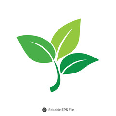 Three Green Leaves Simple Nature Plant Logo Design