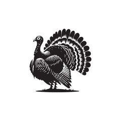 Majestic Wild Turkey Silhouette Vector Art – Bold Game Bird Design with Fanned Tail and Upright Stance, Perfect for Nature Themes, Hunting Graphics, and Rustic Decor


