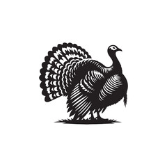 Majestic Wild Turkey Silhouette Vector Art – Bold Game Bird Design with Fanned Tail and Upright Stance, Perfect for Nature Themes, Hunting Graphics, and Rustic Decor

