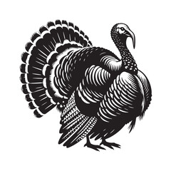 Majestic Wild Turkey Silhouette Vector Art – Bold Game Bird Design with Fanned Tail and Upright Stance, Perfect for Nature Themes, Hunting Graphics, and Rustic Decor

