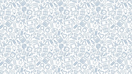 Seamless pattern of school supplies and educational objects in a doodle style on a white background