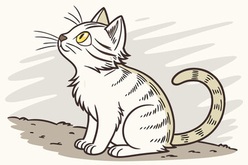 Cute Cartoon Striped Kitten Looking Up