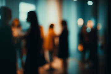 Blurred People Networking at Event Gathering in Soft Light Ambiance, motion blur Business concept, motion bokeh background