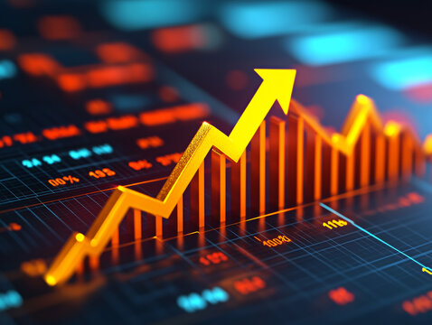 Golden arrow rising stock market graph