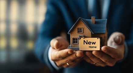 Real estate agent holding new home model