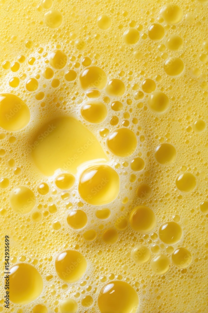 Poster golden yellow bubbles creating an abstract pattern on liquid surface