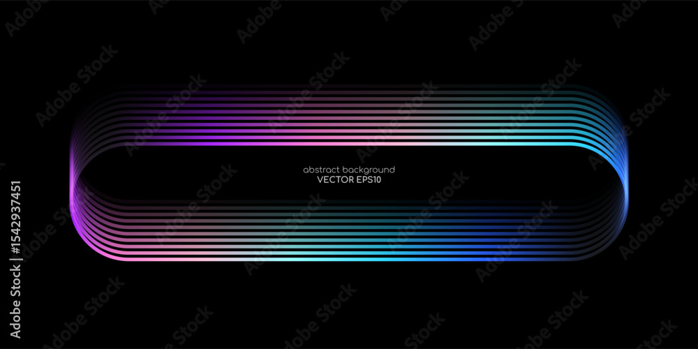 Leinwandbilder Vector abstract banner design with glowing curved gradient lines in neon spectrum light on black background, modern technology concept template with rounded rectangular frame layout